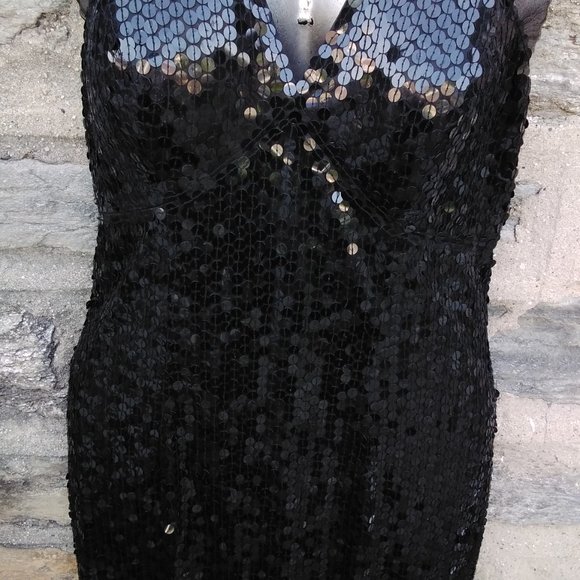 ADRIANNA PAPELL Black Sequin Evening Gown Dress - Picture 6 of 17